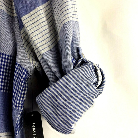 Nautica Mens XL Metropolis Slim Fit Button Down Patchwork-look Shirt French Blue - Picture 5 of 6